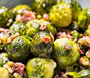 Balsamic Glazed Brussels Sprouts With Bacon, Cranberries, Walnuts, And Blue Cheese