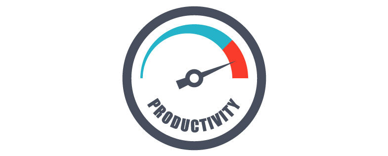 Round meter with gauge pointing to red zone, productivity written underneat