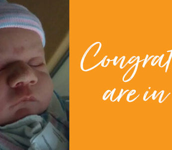 Photo of baby with the word "congratulations are in order