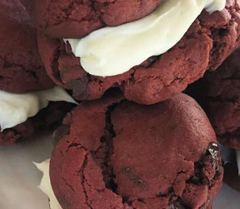 Red Velvet Chocolate Chip Whoopie Cookies