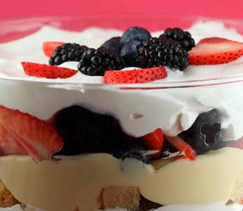 Red, white, and blueberry trifle