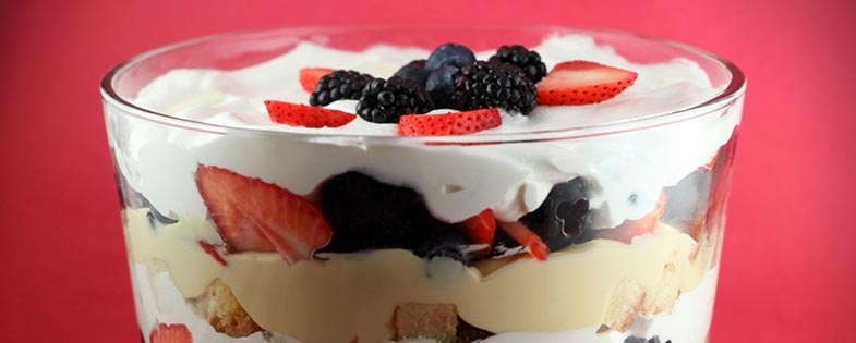 Red, white, and blueberry trifle
