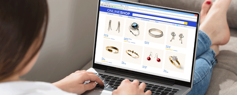 Woman online shopping for jewelry